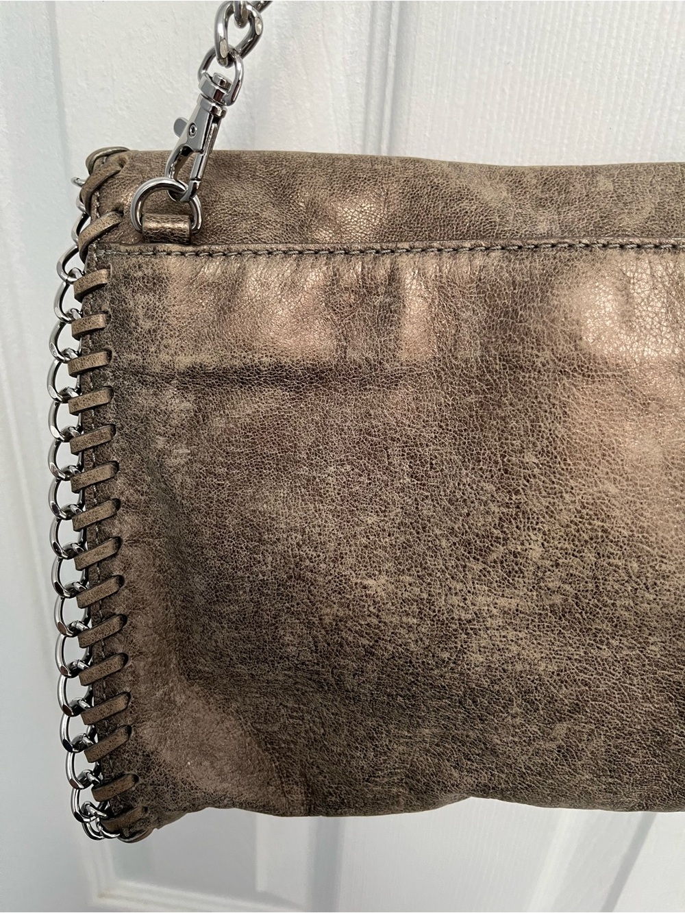 Michael Kors Distressed Leather Chain Trim Shoulder Clutch HandBag - Picture 17 of 17